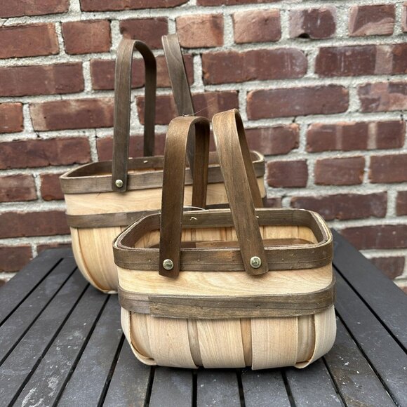 Wooden Woven Baskets Double Handles Rustic Farmhouse Decor Medium and Small - Picture 1 of 16